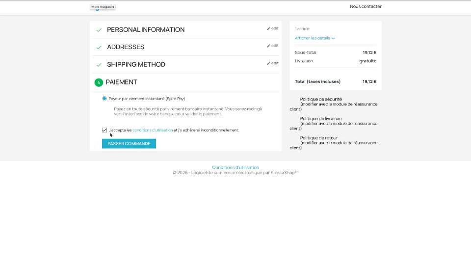 Aperçu du checkout Spirit Pay existant
